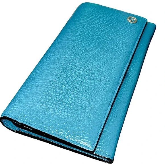 🩵GUCCI Turquoise Blue GG Calfskin Continental Wallet - Picture 12 of 15